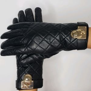 Womens black leather michael kors gloves gold